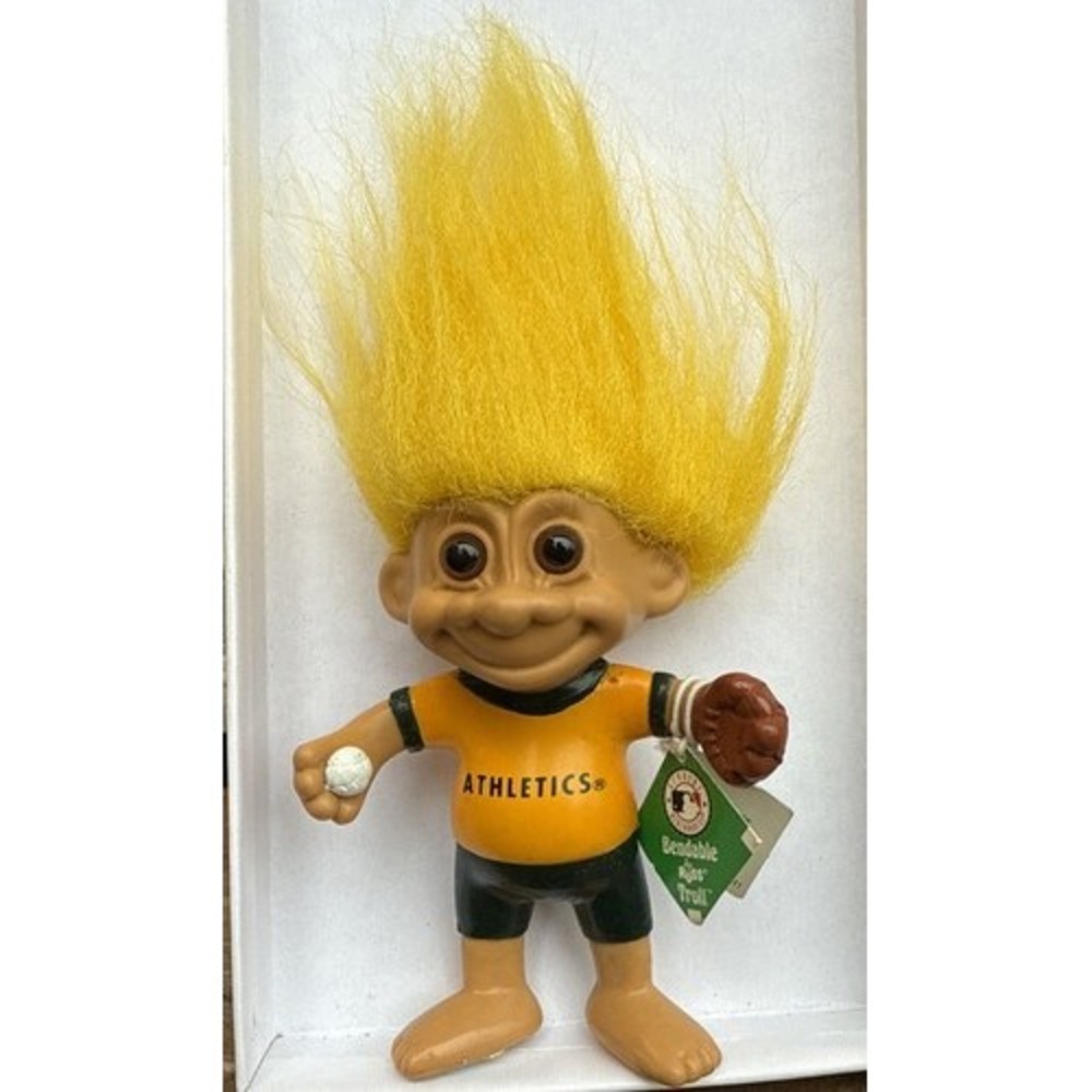 NWT Vintage Troll MLB Oakland A's "Good Luck" Russ Bendable Yellow Hair 1992